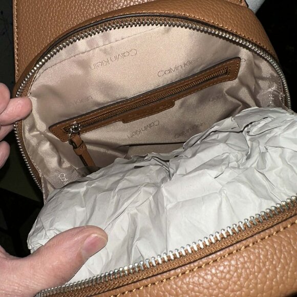 Calvin Klein Millie Caramel Faux Leather Convertible Sling Backpack NEW - Picture 4 of 9